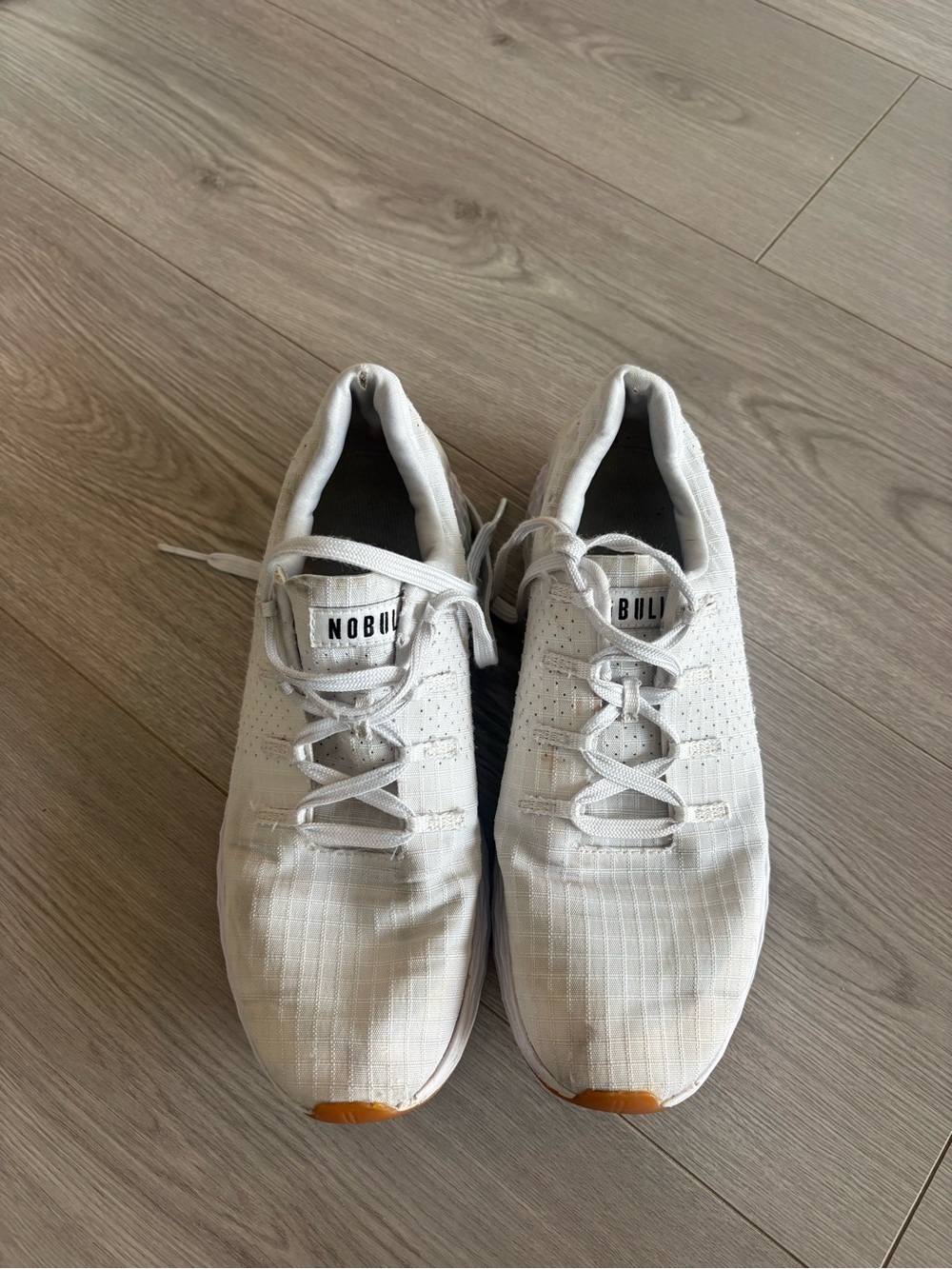 NOBULL White Men’s Lightweight Training Sneakers with Tan Toe Accents